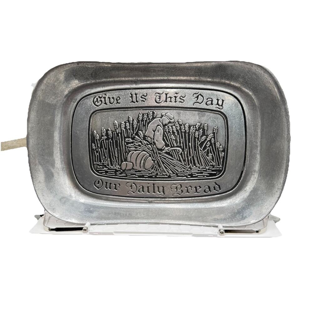 Original Vintage Wilton Armetale Silver Pewter Bread Tray Give‎ Us This Day EUC